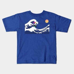 Panda Surfing at The Great Wave off Kanagawa Kids T-Shirt